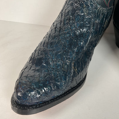 Vintage Olathe Sea Bass Cowboy Boots | Exotic | USA Made | Navy Blue | 13 EE