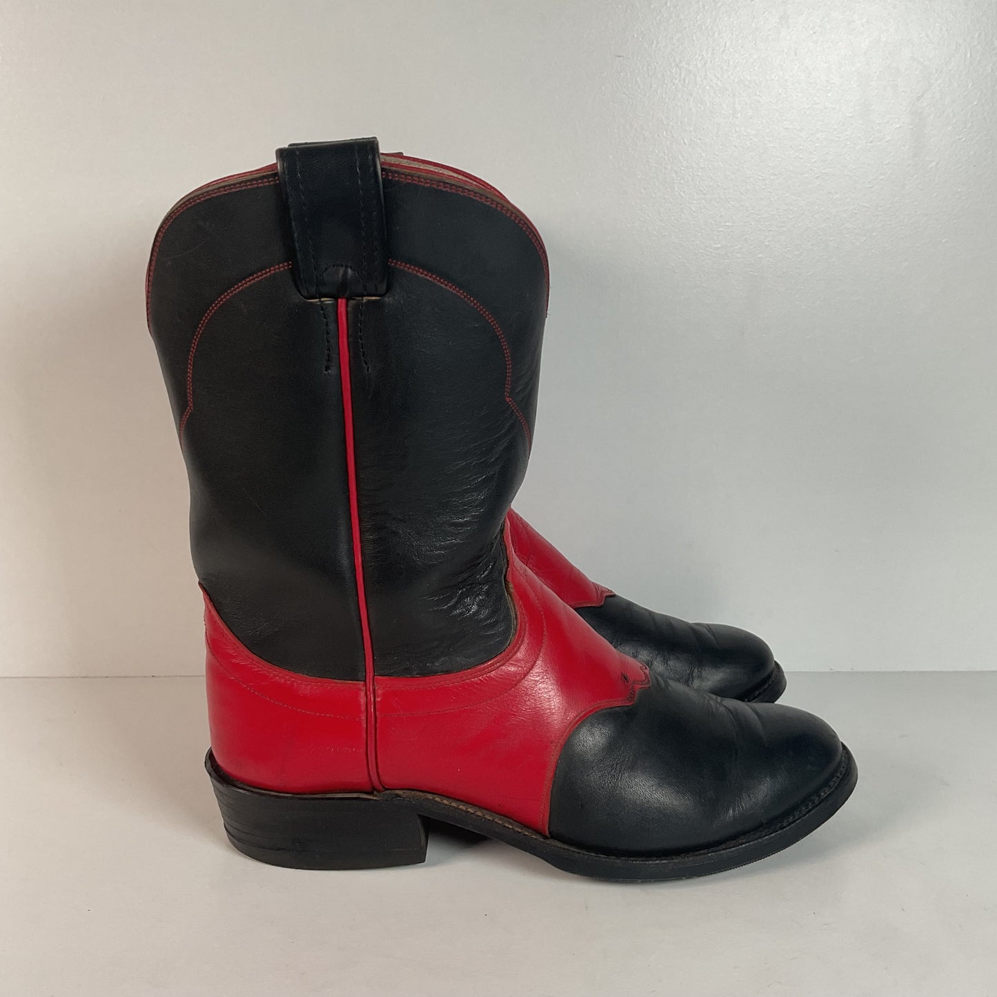 Olathe Western Roper Boots | Red & Black Calf | USA Made | Men’s 9 D