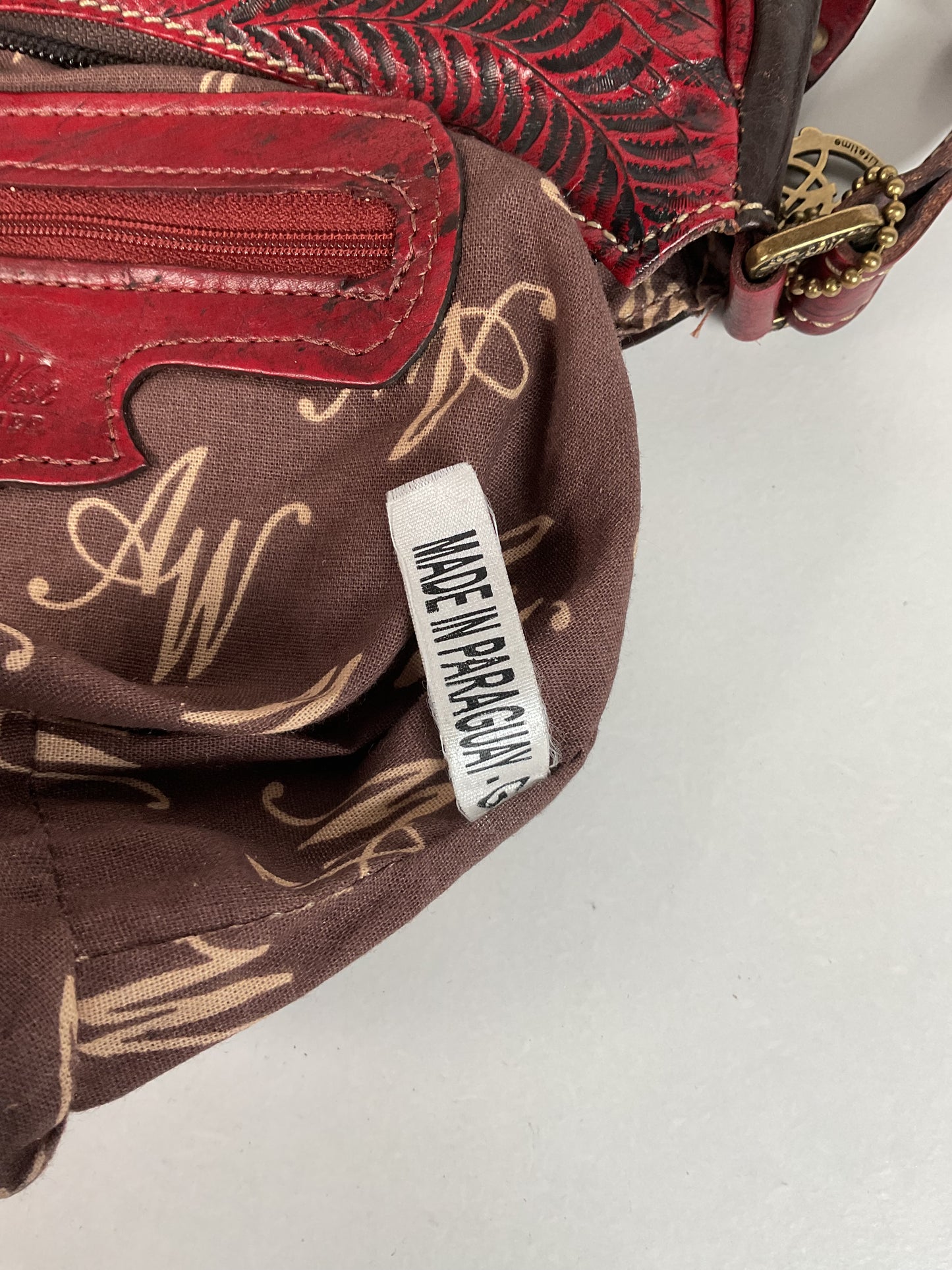 Tooled American West Purse Burgundy W/Bag Charm