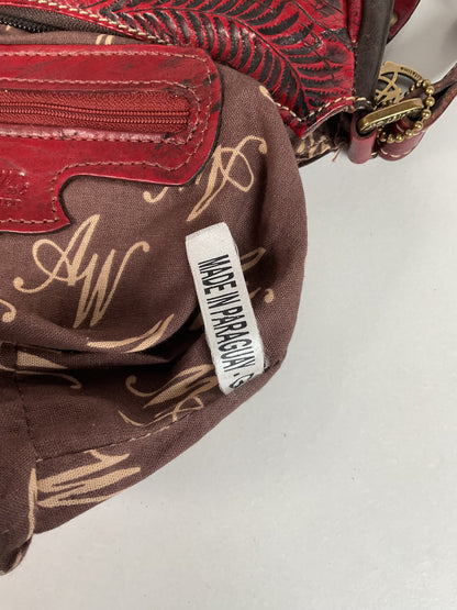 Tooled American West Purse Burgundy W/Bag Charm