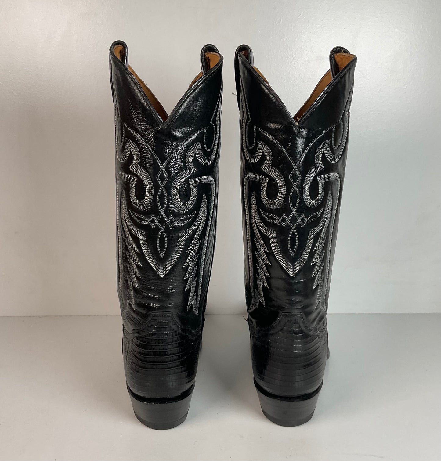 Vintage Tony Lama Black Lizard Teju Cowboy Boots 9 E Deadstock