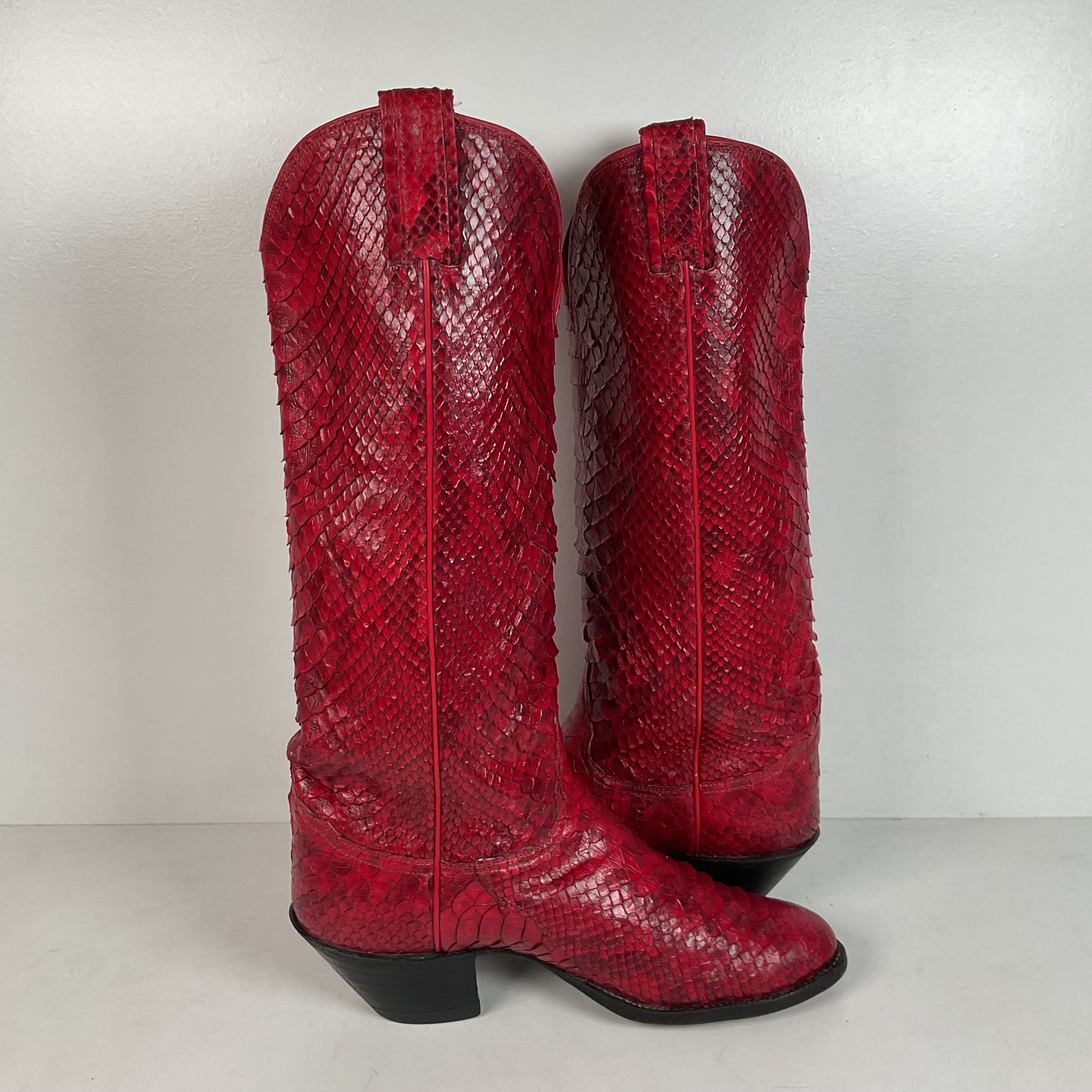 Tony Lama Full Python Cowboy Boots | Red Snakeskin | Men’s 9 | Women’s 10