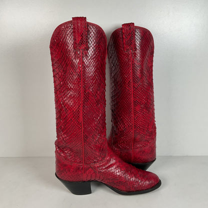 Tony Lama Full Python Cowboy Boots | Red Snakeskin | Men’s 9 | Women’s 10