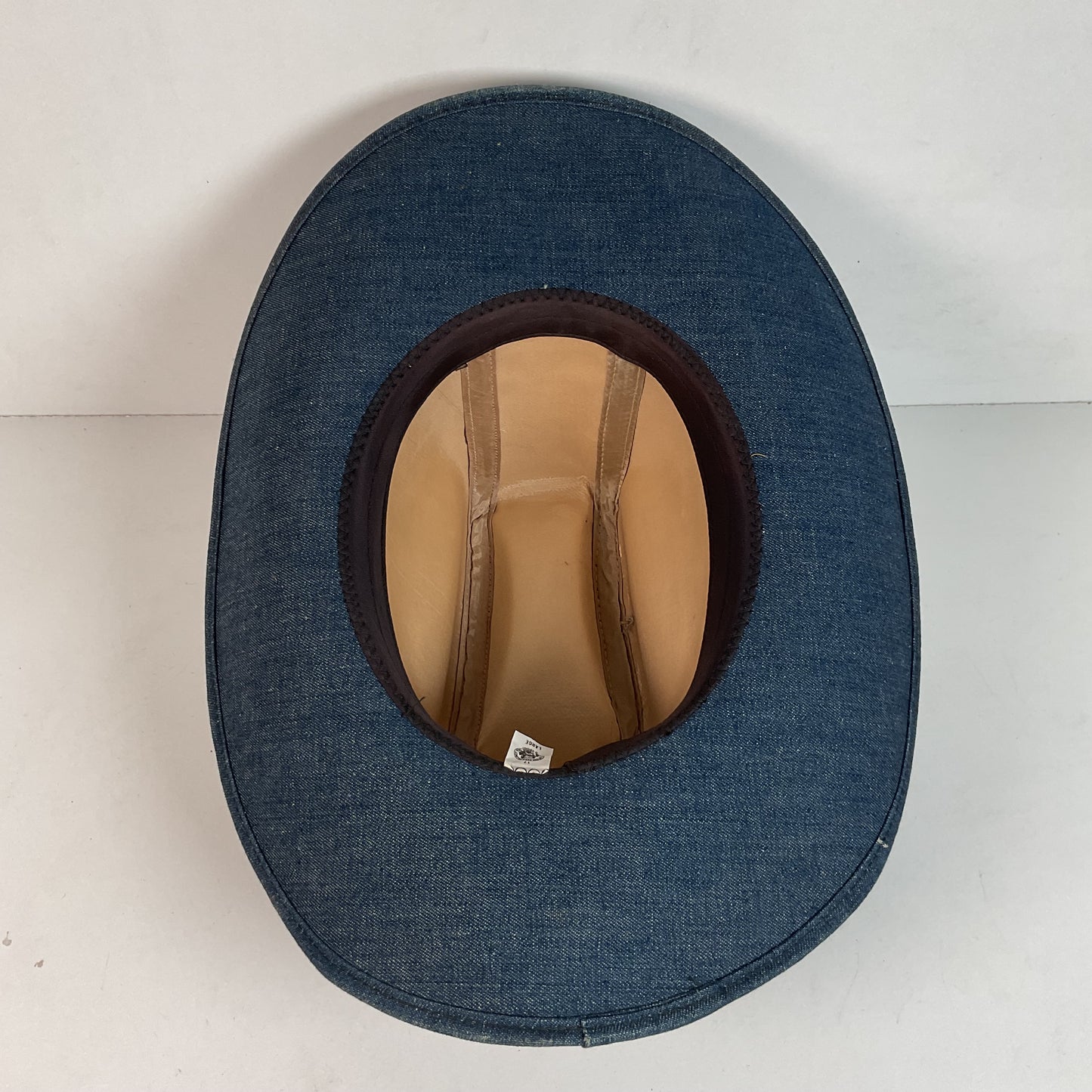 Vintage Blue Denim Cowboy Hat Large USA Union Made Brass Horse Accent