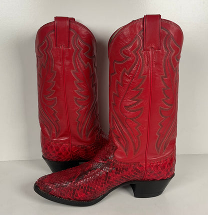 Vintage Justin Python Snakeskin Cowboy Boots | USA Made | Red | Men’s 8.5 D