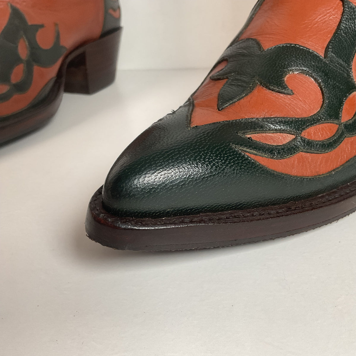 Vintage Caboots Wingtip Cowboy Boots | Tooled Inlays | Men’s 8 | Women’s 9