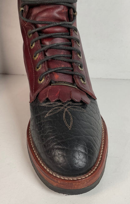 Tony Lama Kiltie Packer Boots 9 D Bullhide Western Lace Up