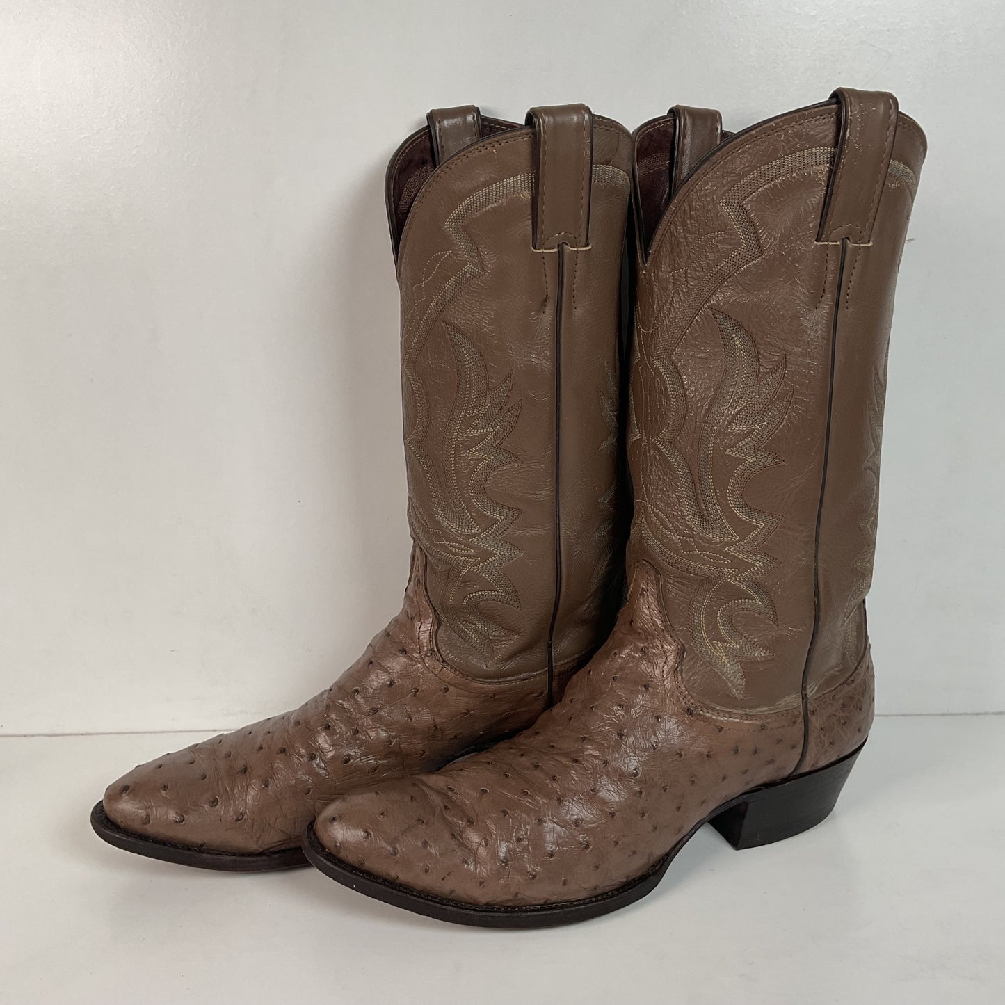 Justin Full Ostrich Quill Cowboy Boots 10 E USA Made Exotic