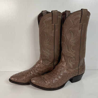 Justin Full Ostrich Quill Cowboy Boots 10 E USA Made Exotic