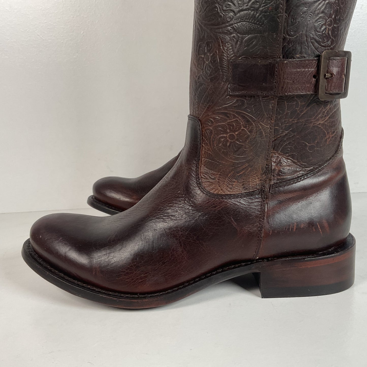 J.B. Dillon Western Riding Boots | Triple Buckle | Tooled | Women’s 8 B
