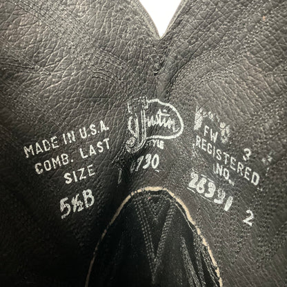 Vintage Justin Suede Cowgirl Boots | USA Made | Rough Out | Black | 5.5 B