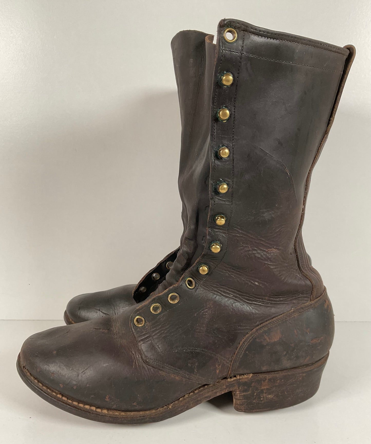 Vintage 1950s Montgomery Ward Pole Climber Boots 8.5 E Spiked Smokejumper USA