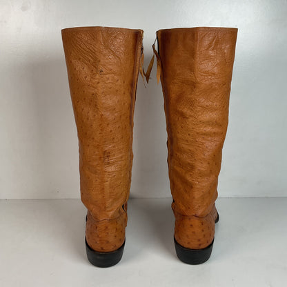 Custom Tall Ostrich Quill Riding Boots 7.5-8 Exotic Cowgirl