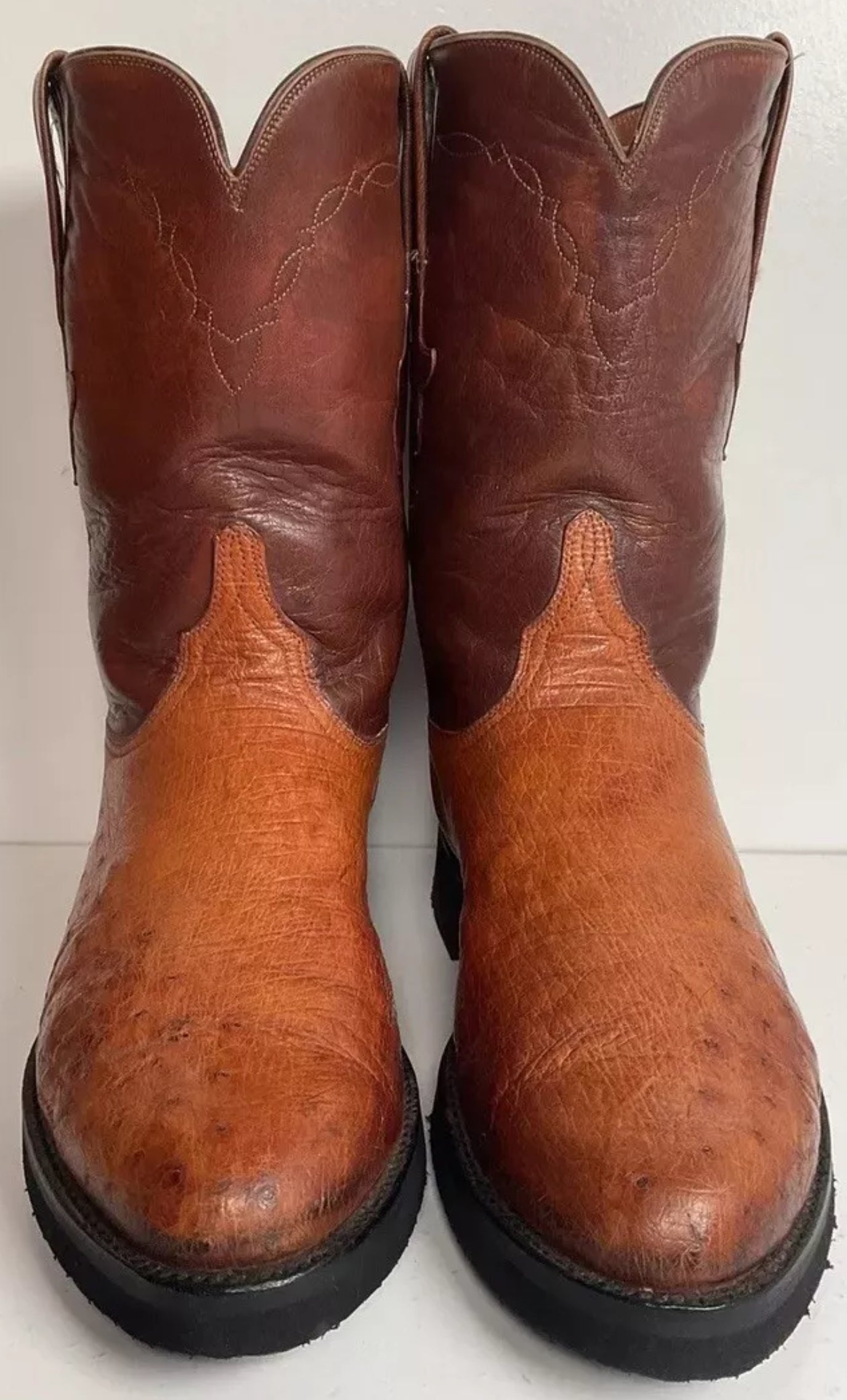 Vintage Lucchese Smooth Ostrich Roper Boots 9 D Crepe Sole Recraft Exotic