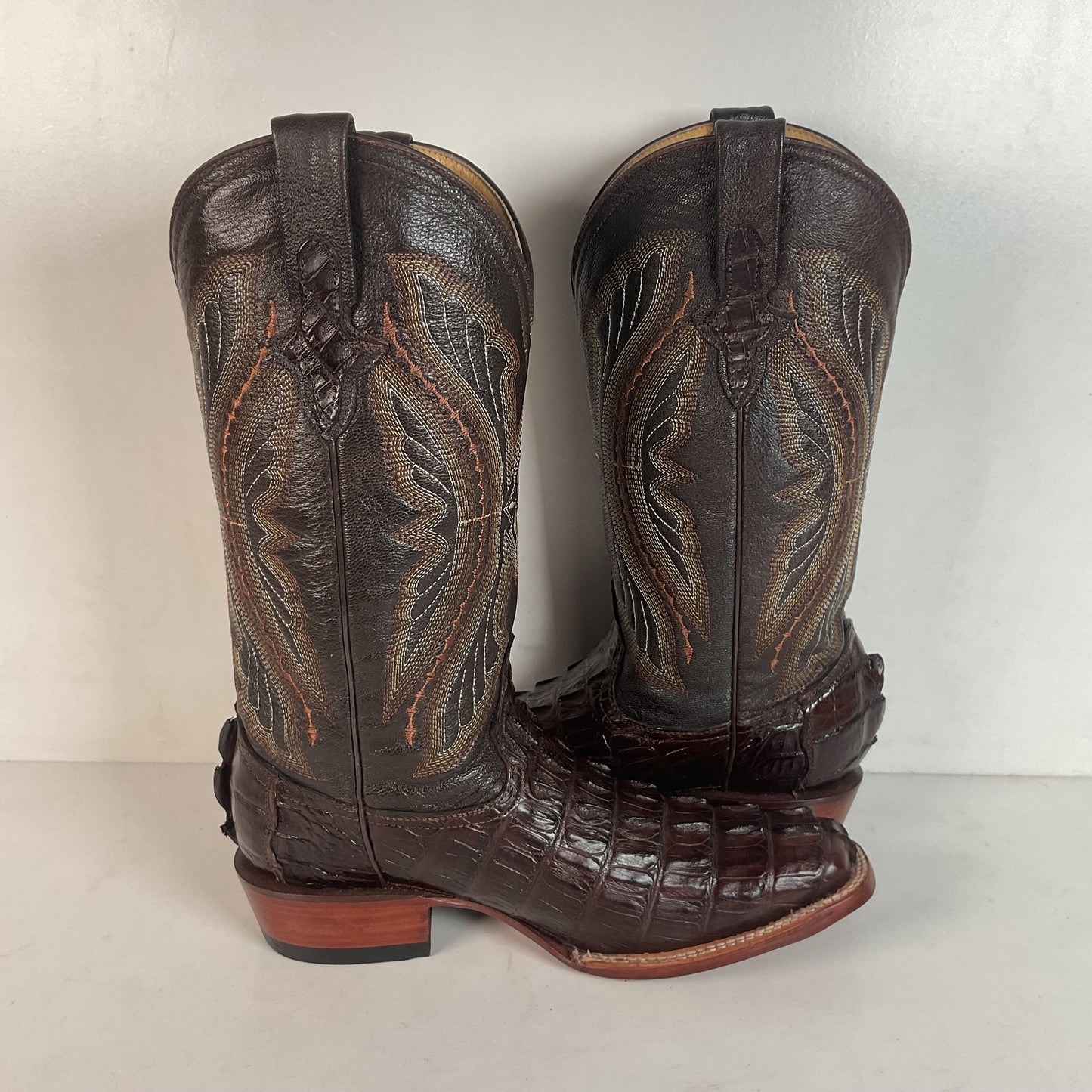 Ferrini Exotic Hornback Caiman Crocodile Cowboy Boots 9 EE Square Toe