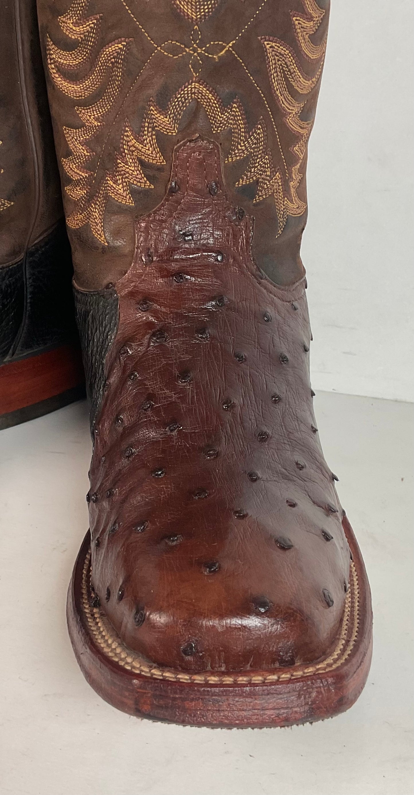Vintage Tony Lama Exotic Ostrich, Shark Cowboy Boots 8 EE Square Toe Custom