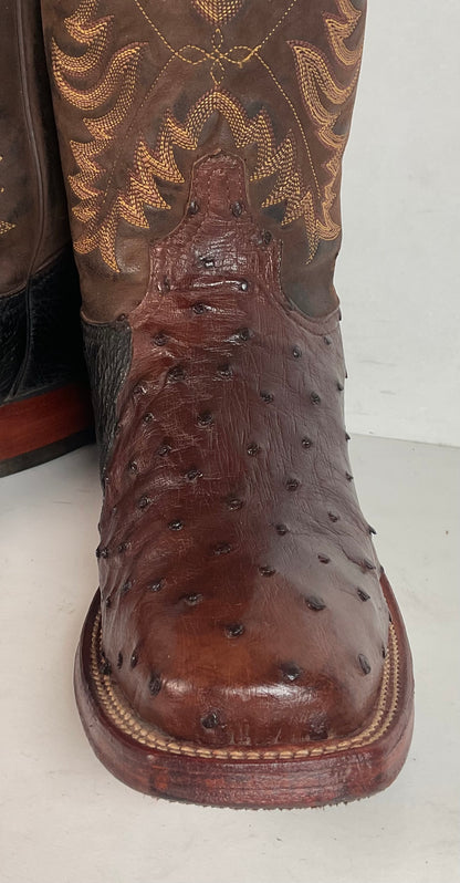 Vintage Tony Lama Exotic Ostrich, Shark Cowboy Boots 8 EE Square Toe Custom