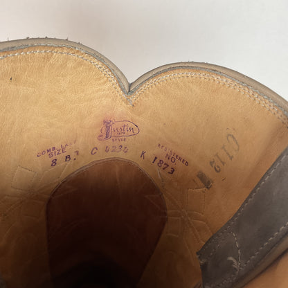 Vintage Justin Women’s Flower Cowgirl Boots | Tooled Inlay | USA Made | 8 B