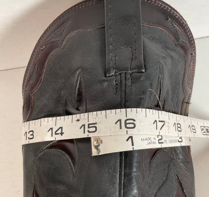 Vintage Dan Post Black Cherry Cowboy Boots — Tooled Inlay — 11 D