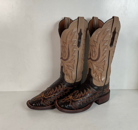 Lucchese Teju Lizard Cowgirl Boots 5 B Creme Stitched