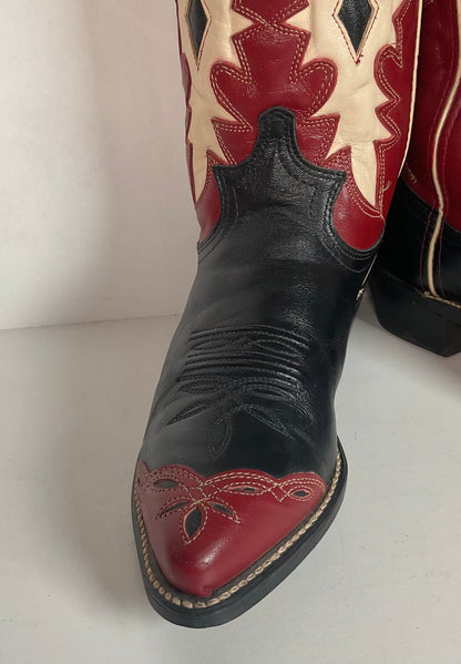 Vintage Dingo Acme Wingtip Cowgirl Boots 7 M USA Made Tooled Inlay