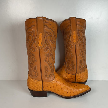 Custom Full Ostrich Quill Cowboy Boots 10 E Butterscotch Exotic
