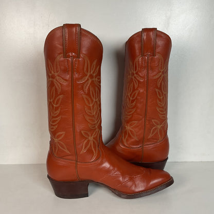 Vintage Justin Burnt Orange Cowgirl Boots 7 C USA Made