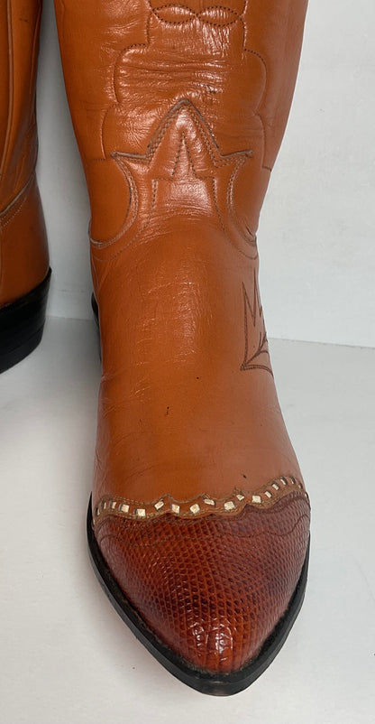 Vintage Tony Lama Maple Leaf Cowboy Boots | Lizard Tip | Narrow | Men’s 8 | Women’s 9