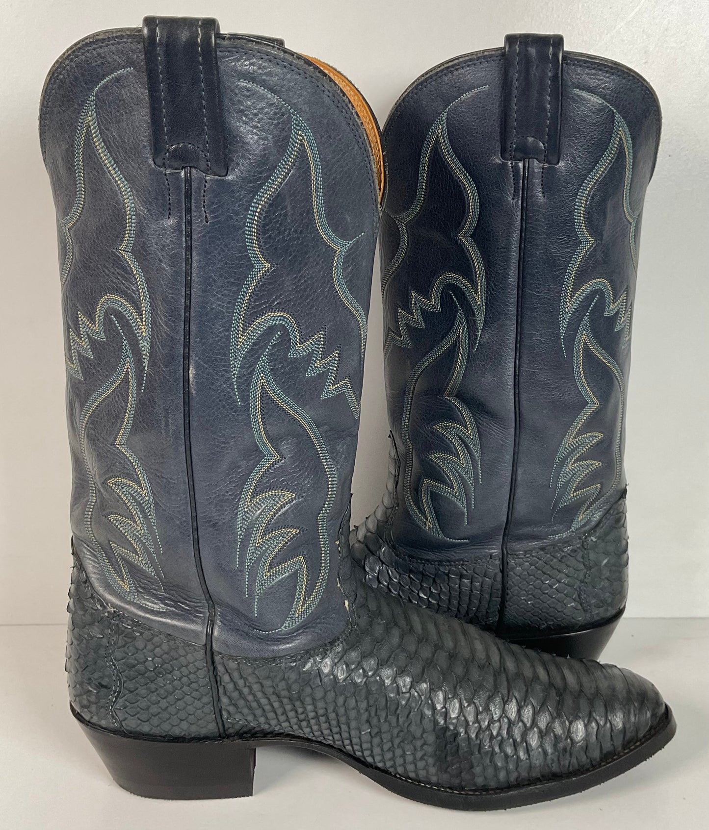 Vintage Nocona Dark Blue Python Snakeskin Cowboy Boots 12 D USA Made