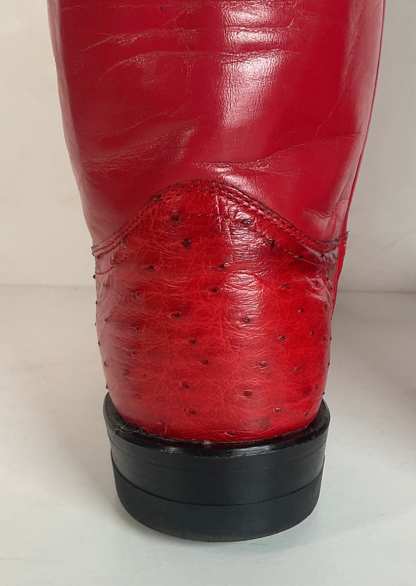 Justin Women’s Ostrich Quill Roper Boots 7 B USA Made Exotic Ruby Red