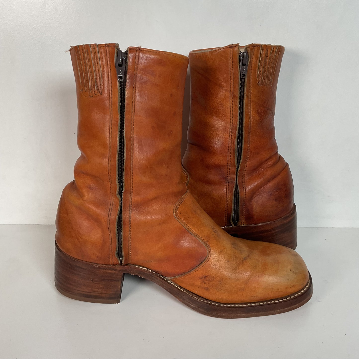 Vintage 60s Frye Chunky Campus Boots 11.5 D Black Label Recraft Thrashed