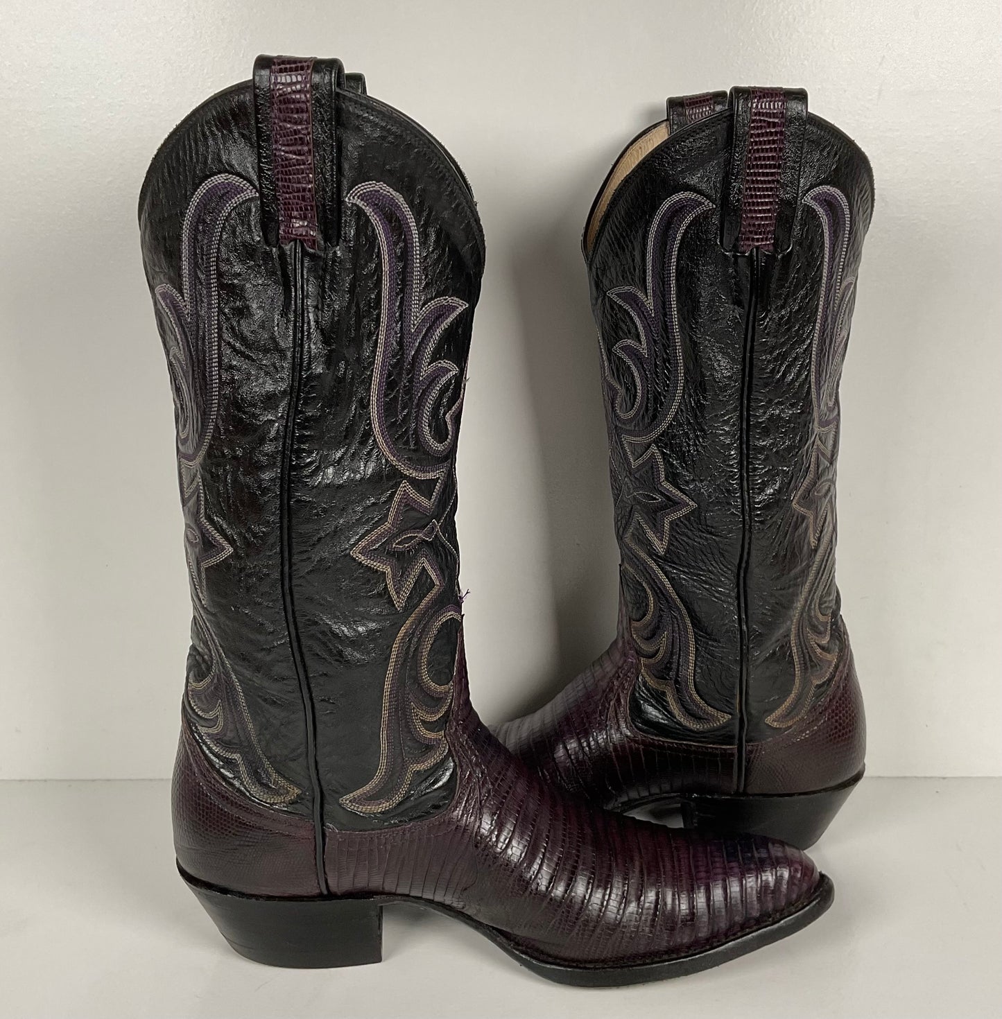 Vintage Larry Mahan Teju Lizard Cowgirl Boots | Purple | Women’s 7.5 B