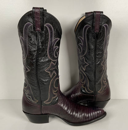 Vintage Larry Mahan Teju Lizard Cowgirl Boots | Purple | Women’s 7.5 B