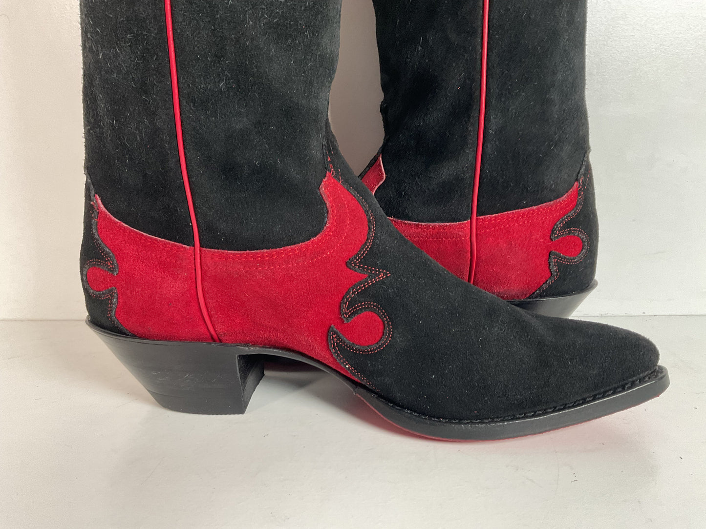 Vintage Justin Rough Out Suede Cowgirl Boots 8 B USA Tooled Overlay Recrafted