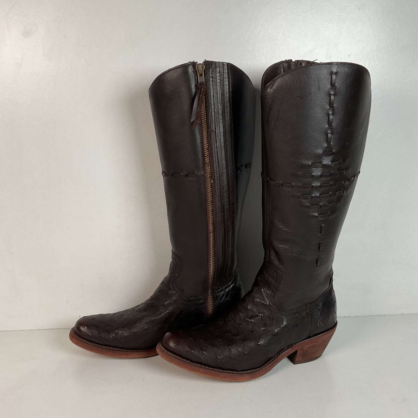 Justin’s Reba Mcalester Ostrich Cowgirl Boots 6.5 B Exotic Side Zip