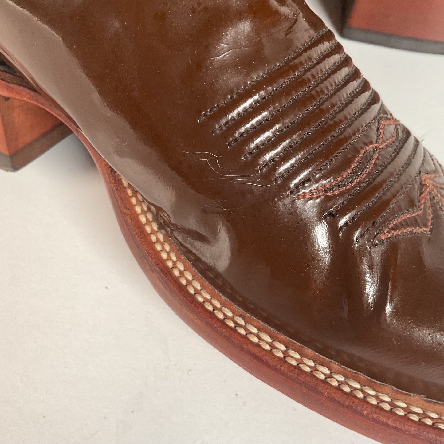 Lucchese 2000 Patent Leather Cowgirl Boots | Square Toe | Brown | USA Made | 6.5