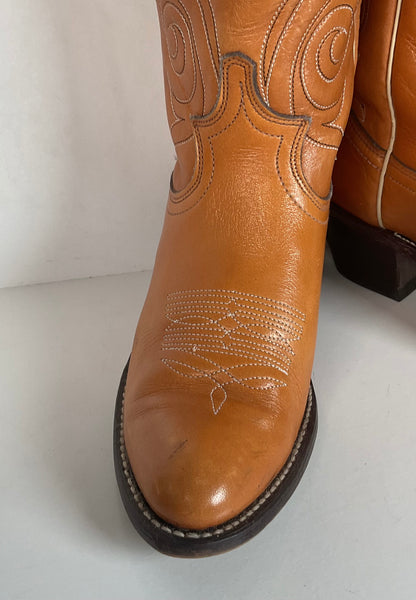Vintage 1970s Acme Tooled Flower Inlay Cowgirl Boots 6.5 M USA Made