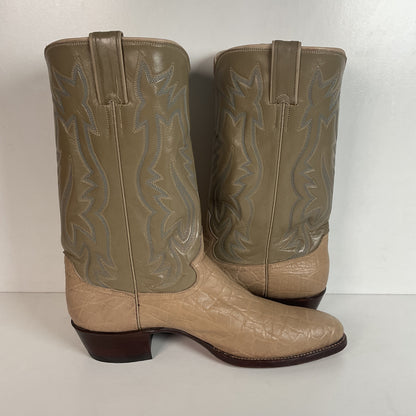 Vintage 1960s Justin Exotic Elephant Cowboy Boots 11 B Old White Label