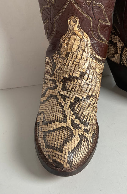 Vintage Dan Post Tall Python Cowgirl Boots 7.5 C USA Made Reticulated