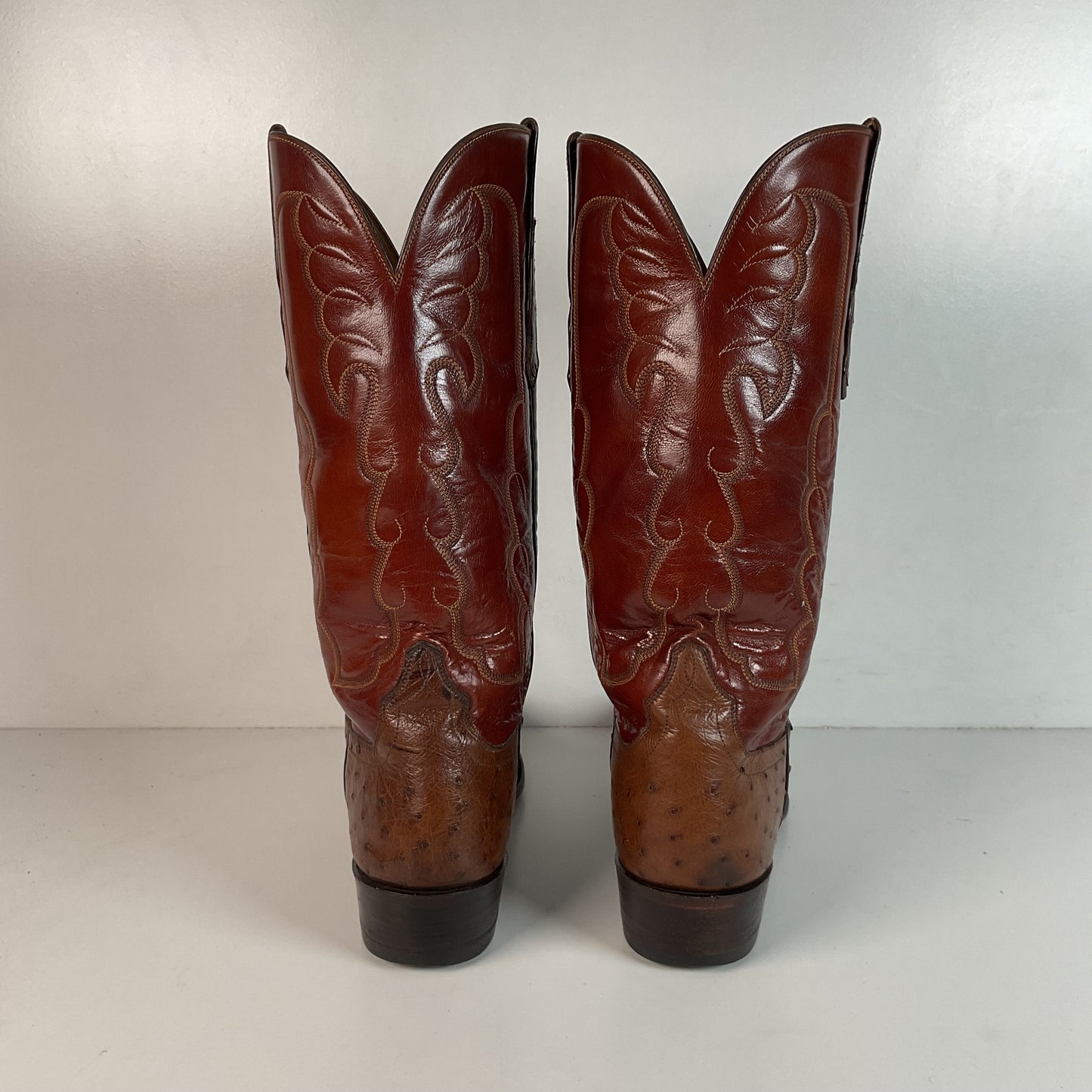 Vintage TO Stanley Kango Tobacco Ostrich Quill Cowboy Boots 10.5 D USA Made Exotic