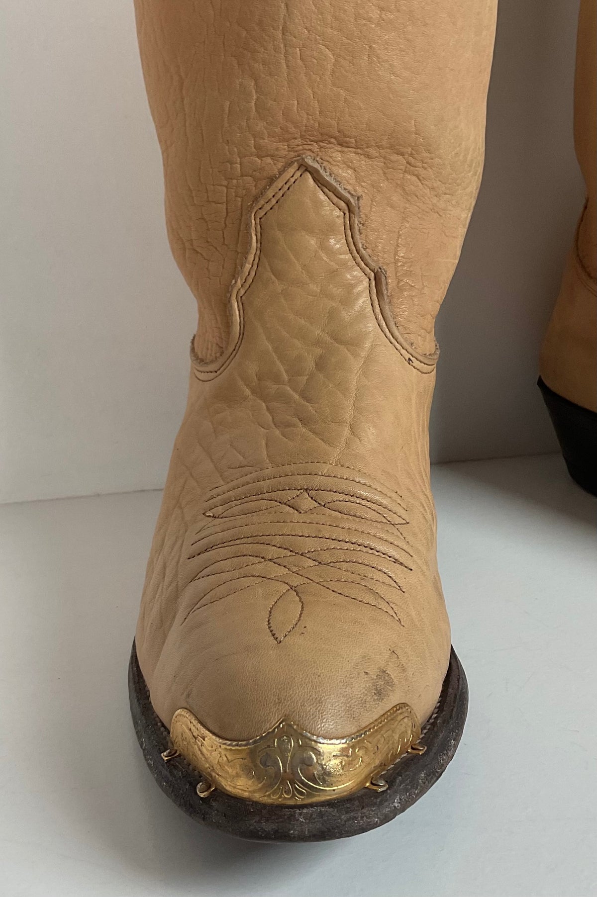 Vintage Nocona Cowboy Boots | Beige Bullhide | USA Made | Men’s 9 D