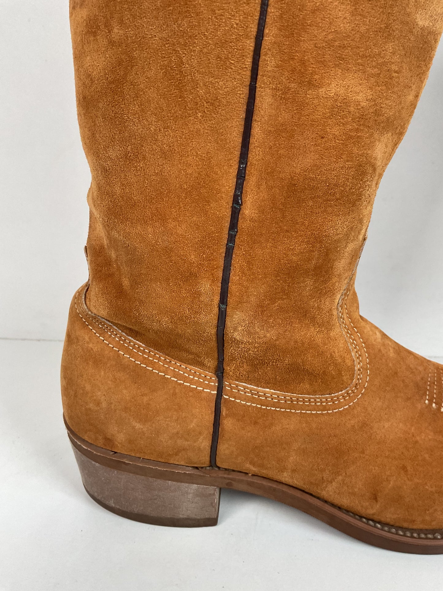 Vintage Wolverine Full Suede Cowgirl Boots 8 M Harvest Wheat Vibram