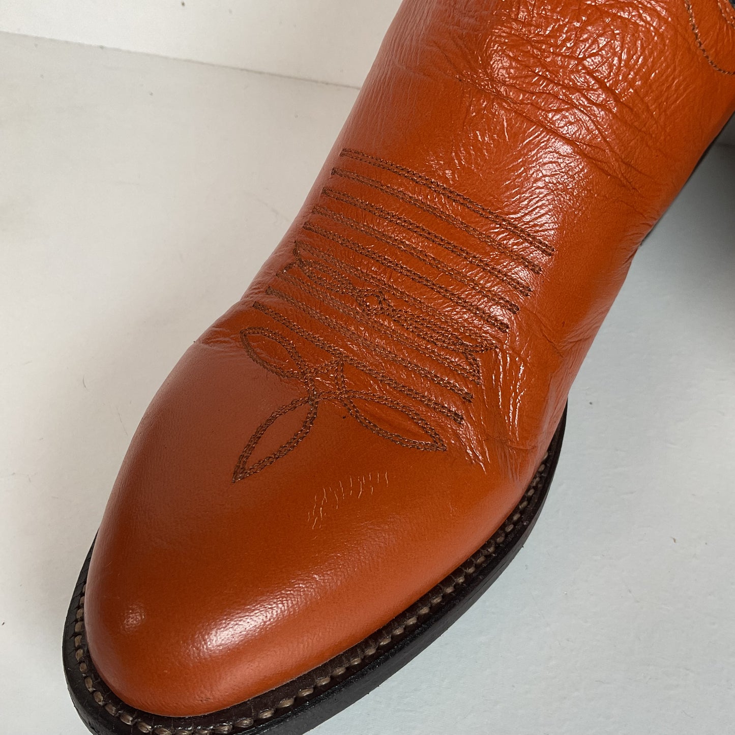 Vintage Panhandle Slim Tall Cowgirl Boots 6.5 C Pumpkin Orange Scallop Top