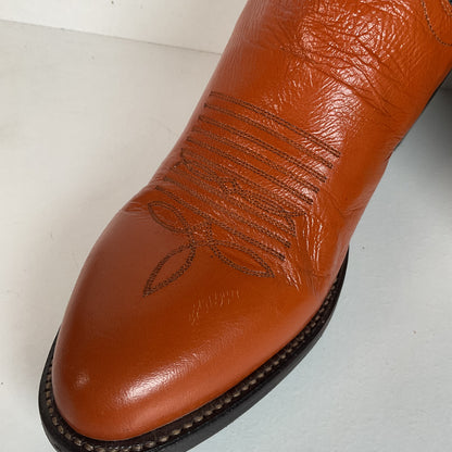 Vintage Panhandle Slim Tall Cowgirl Boots 6.5 C Pumpkin Orange Scallop Top