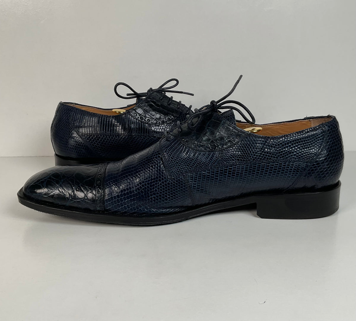 David Eden Exotic Derby Shoes | Navy Blue Crocodile & Teju Lizard | Men’s 13
