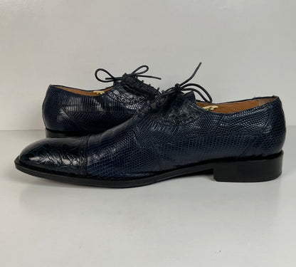 David Eden Exotic Derby Shoes | Navy Blue Crocodile & Teju Lizard | Men’s 13