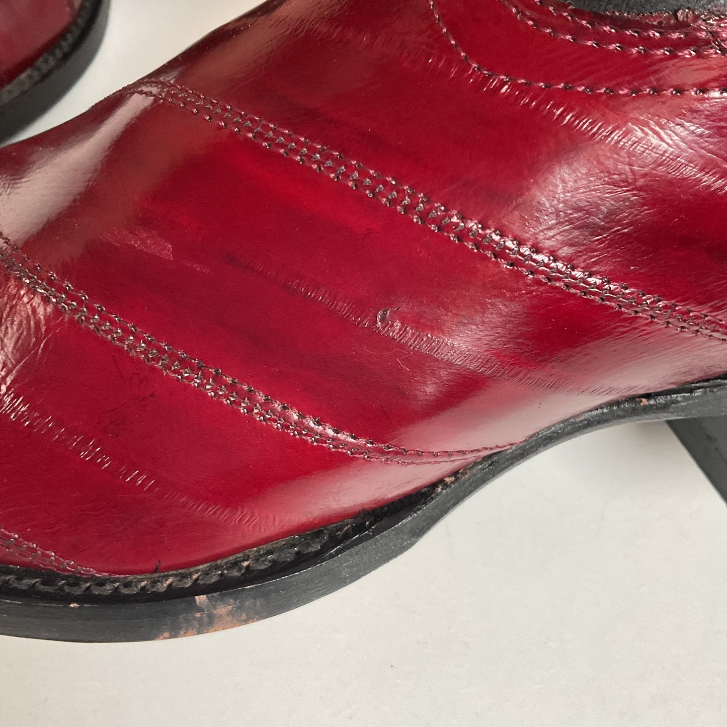 Los Altos Eel Skin Cowboy Boots 10 D Burgundy Exotic
