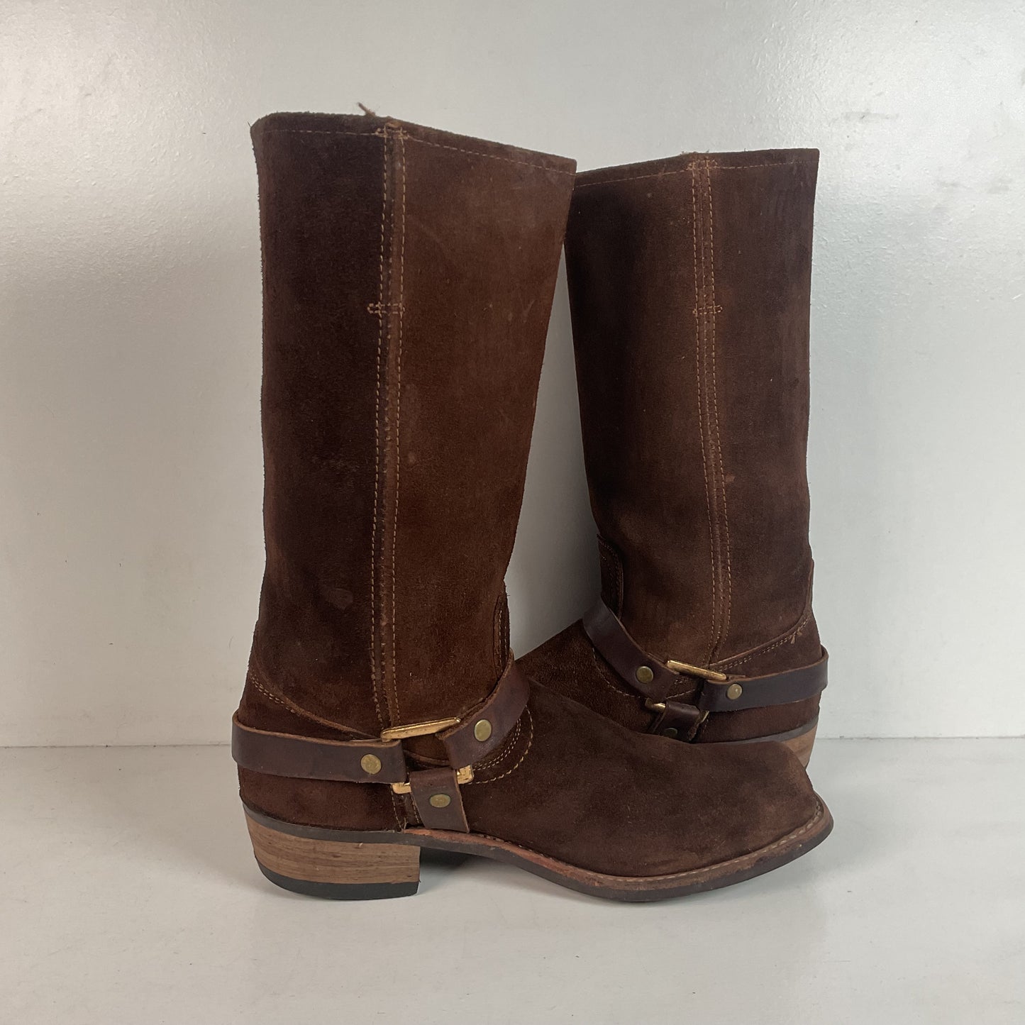 1970s Sears Chocolate Suede Harness Boots Men’s 10 B (Narrow) USA Made