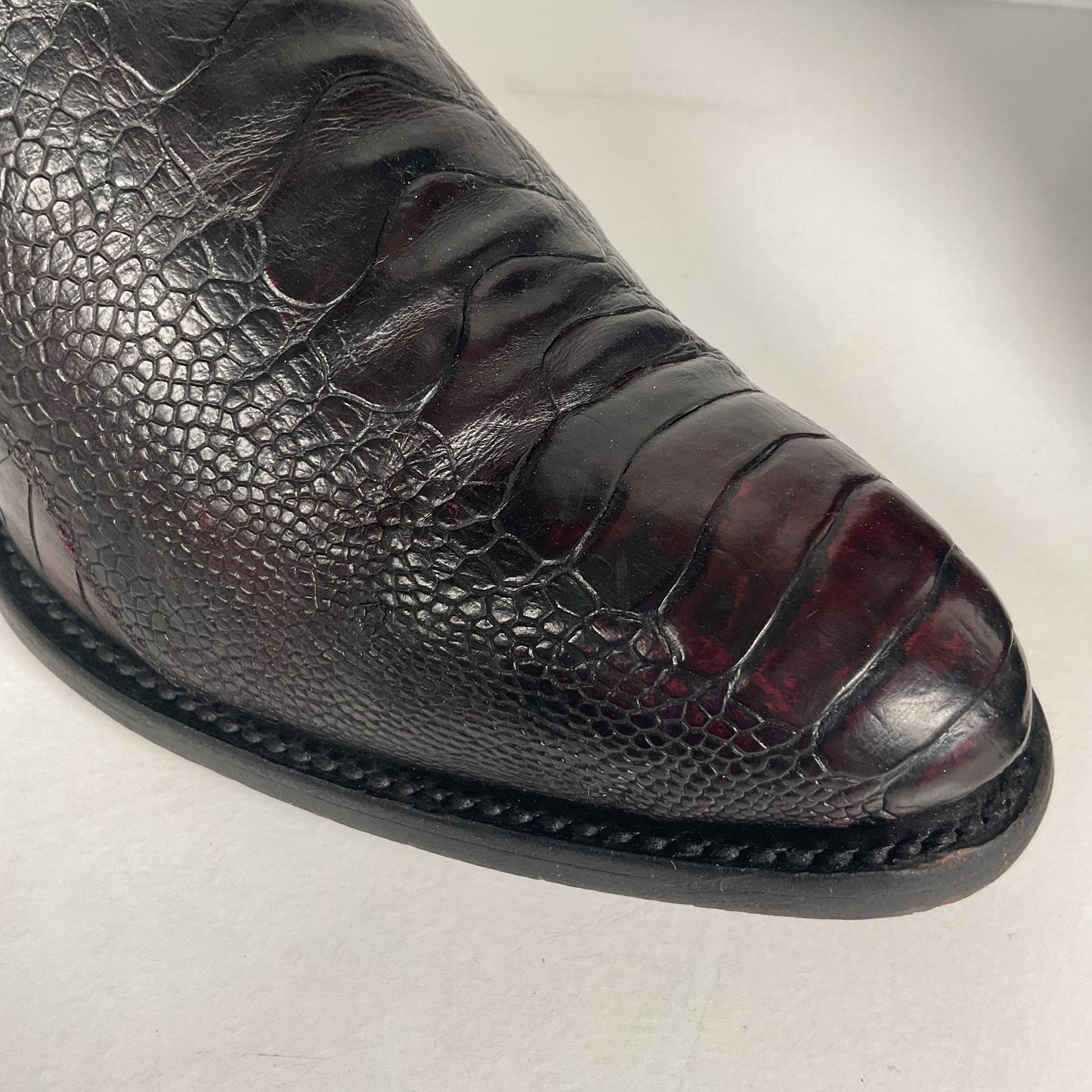 Vintage Longhorn Ostrich Leg Cowboy Boots | Exotic | Black Cherry | Men’s 13 D