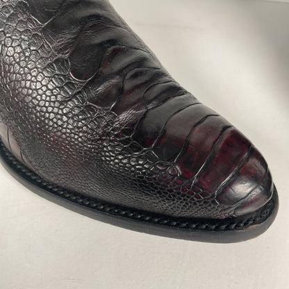 Vintage Longhorn Ostrich Leg Cowboy Boots | Exotic | Black Cherry | Men’s 13 D
